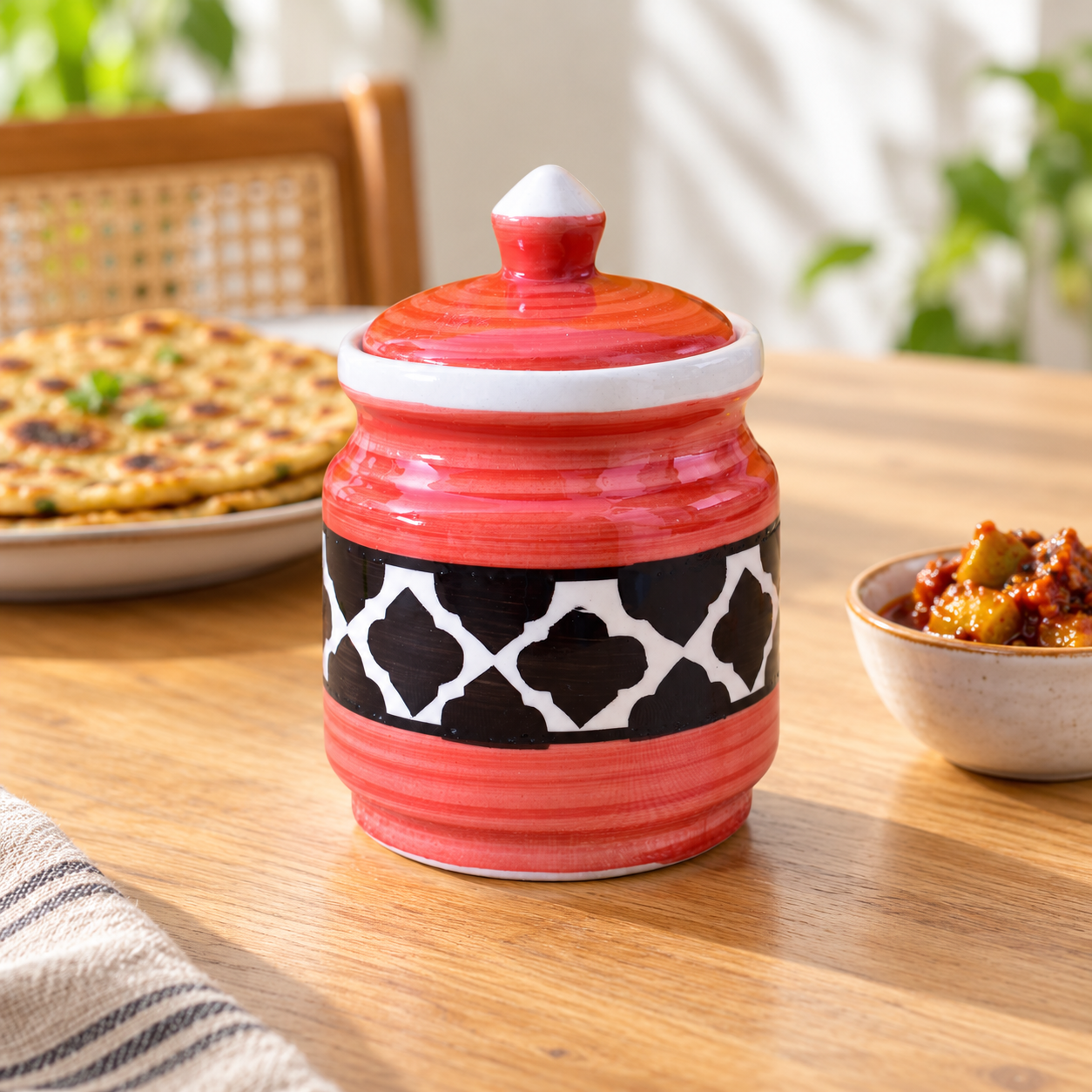 Kunhar Ceramic Jars (600ML) – Handcrafted Multipurpose Barni with Lid for Pickle, Chutney, Spices, Salt, Sugar – Kitchen Storage Containers, Red Black - Image 5
