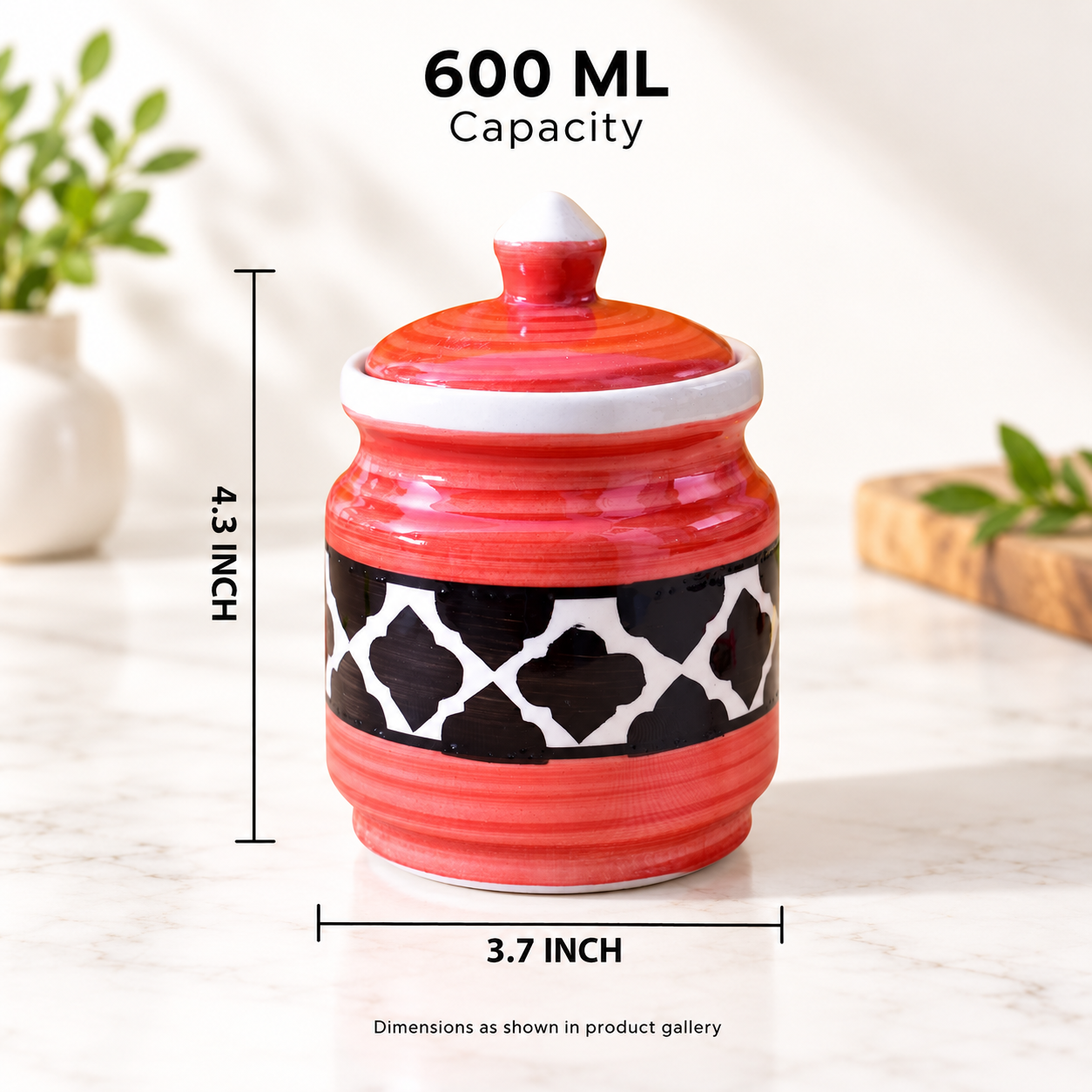 Kunhar Ceramic Jars (600ML) – Handcrafted Multipurpose Barni with Lid for Pickle, Chutney, Spices, Salt, Sugar – Kitchen Storage Containers, Red Black - Image 7