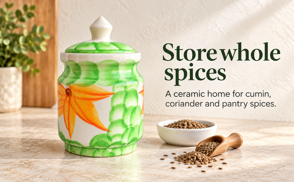 Kunhar Ceramic Jars (600ML) – Handcrafted Multipurpose Barni with Lid for Pickle, Chutney, Spices, Salt, Sugar – Kitchen Storage Containers, Green – visual story 2