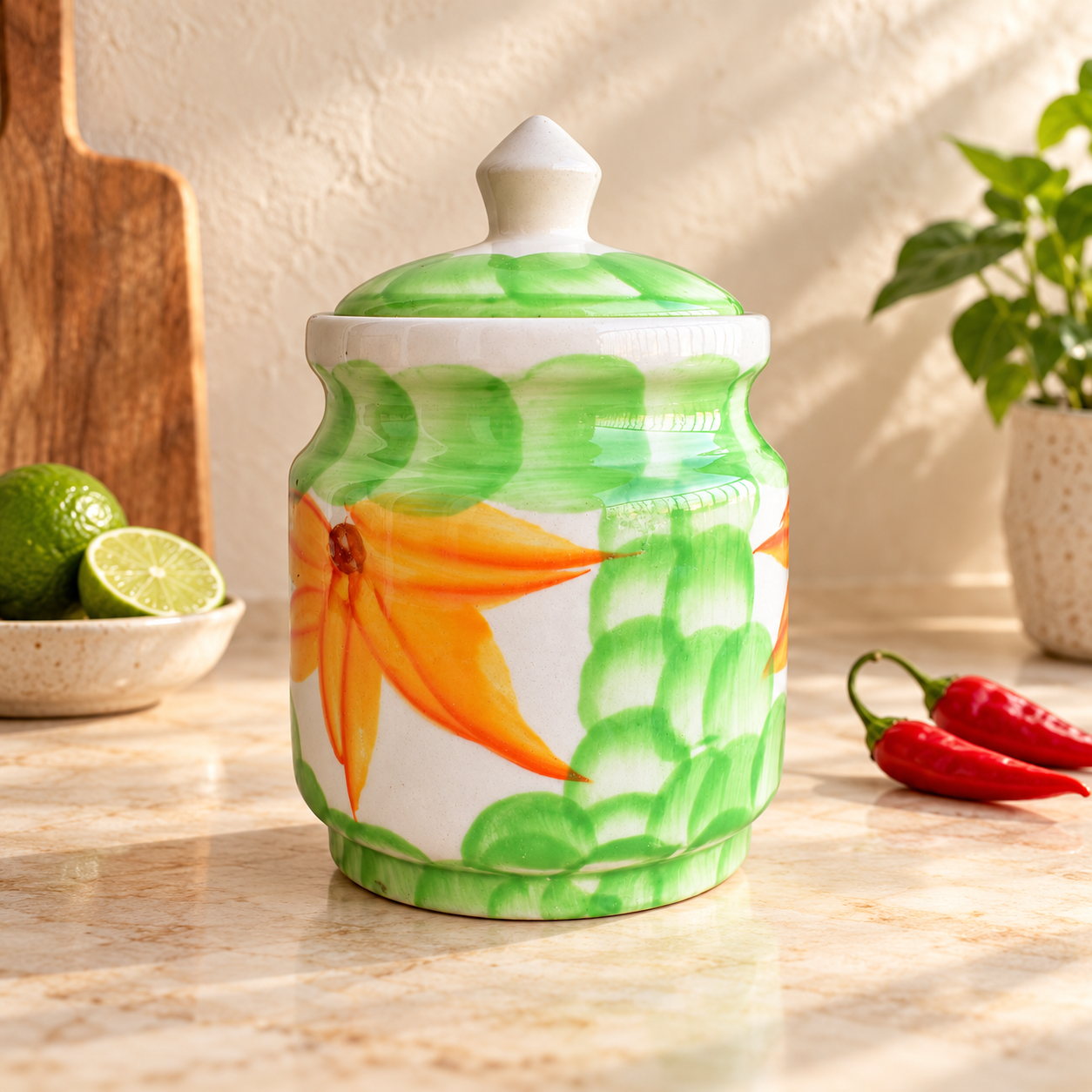 Kunhar Ceramic Jars (600ML) – Handcrafted Multipurpose Barni with Lid for Pickle, Chutney, Spices, Salt, Sugar – Kitchen Storage Containers, Green