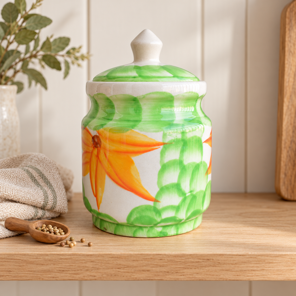 Kunhar Ceramic Jars (600ML) – Handcrafted Multipurpose Barni with Lid for Pickle, Chutney, Spices, Salt, Sugar – Kitchen Storage Containers, Green - Image 2