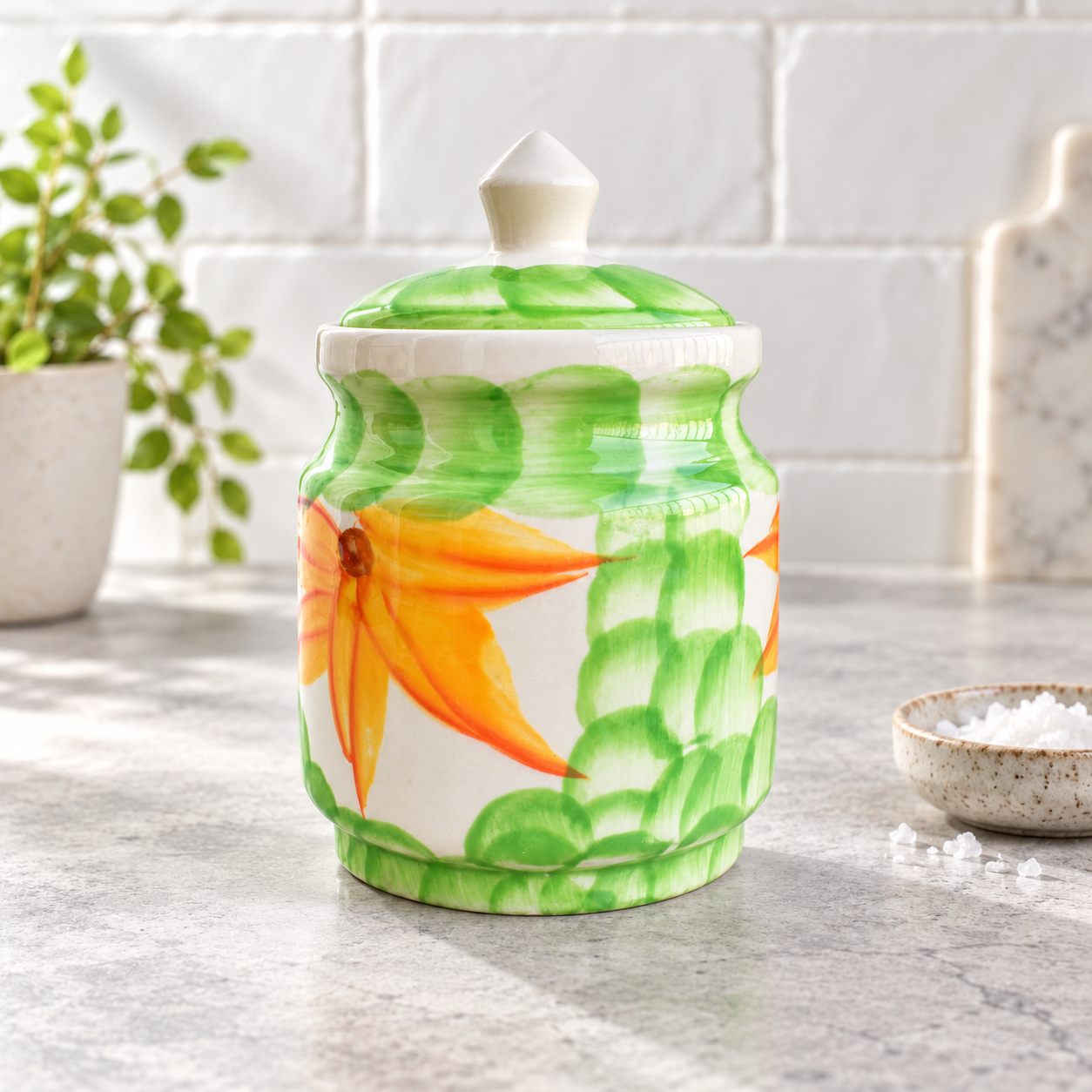 Kunhar Ceramic Jars (600ML) – Handcrafted Multipurpose Barni with Lid for Pickle, Chutney, Spices, Salt, Sugar – Kitchen Storage Containers, Green - Image 3