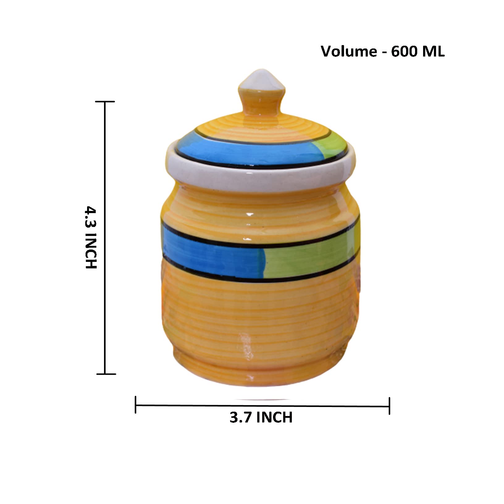 Kunhar Ceramic Jars (600ML) – Handcrafted Multipurpose Barni with Lid for Pickle, Chutney, Spices, Salt, Sugar – Kitchen Storage Containers, Yellow - Image 3