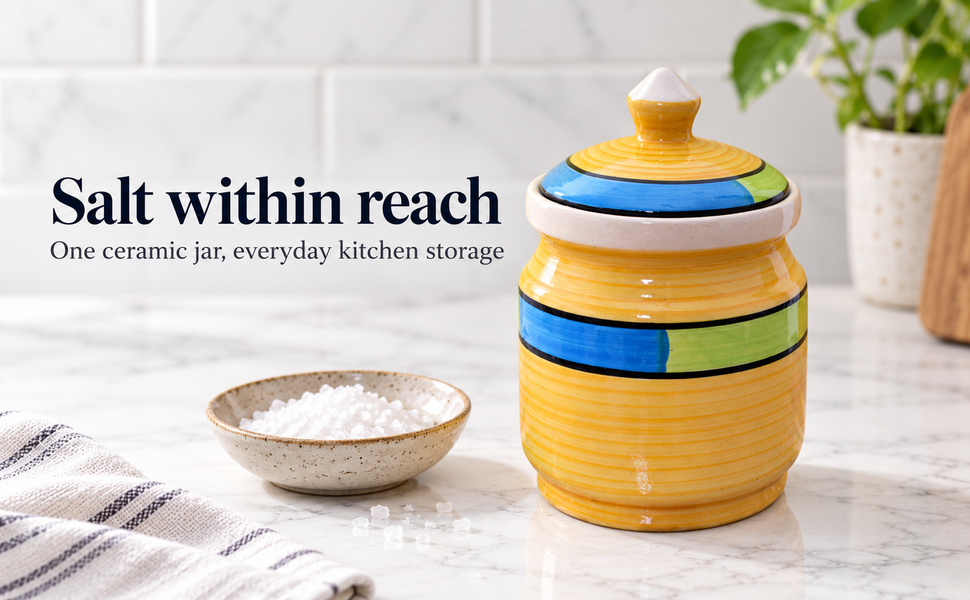 Kunhar Ceramic Jars (600ML) – Handcrafted Multipurpose Barni with Lid for Pickle, Chutney, Spices, Salt, Sugar – Kitchen Storage Containers, Yellow – visual story 3