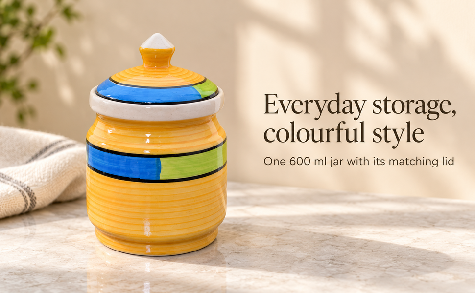 Kunhar Ceramic Jars (600ML) – Handcrafted Multipurpose Barni with Lid for Pickle, Chutney, Spices, Salt, Sugar – Kitchen Storage Containers, Yellow – visual story 6