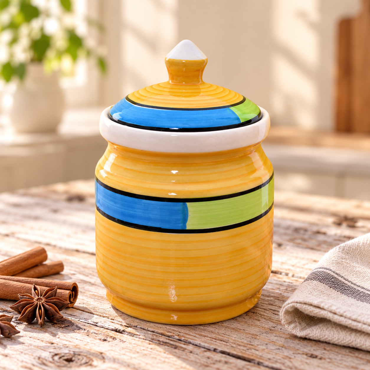 Kunhar Ceramic Jars (600ML) – Handcrafted Multipurpose Barni with Lid for Pickle, Chutney, Spices, Salt, Sugar – Kitchen Storage Containers, Yellow - Image 4