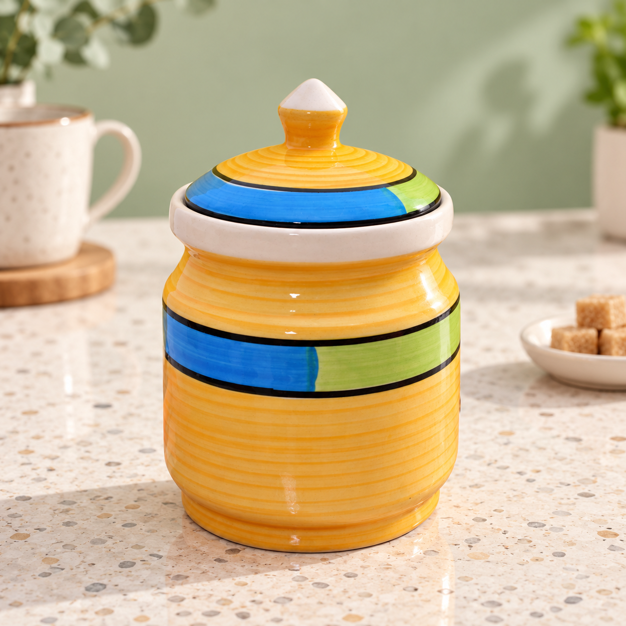 Kunhar Ceramic Jars (600ML) – Handcrafted Multipurpose Barni with Lid for Pickle, Chutney, Spices, Salt, Sugar – Kitchen Storage Containers, Yellow - Image 5