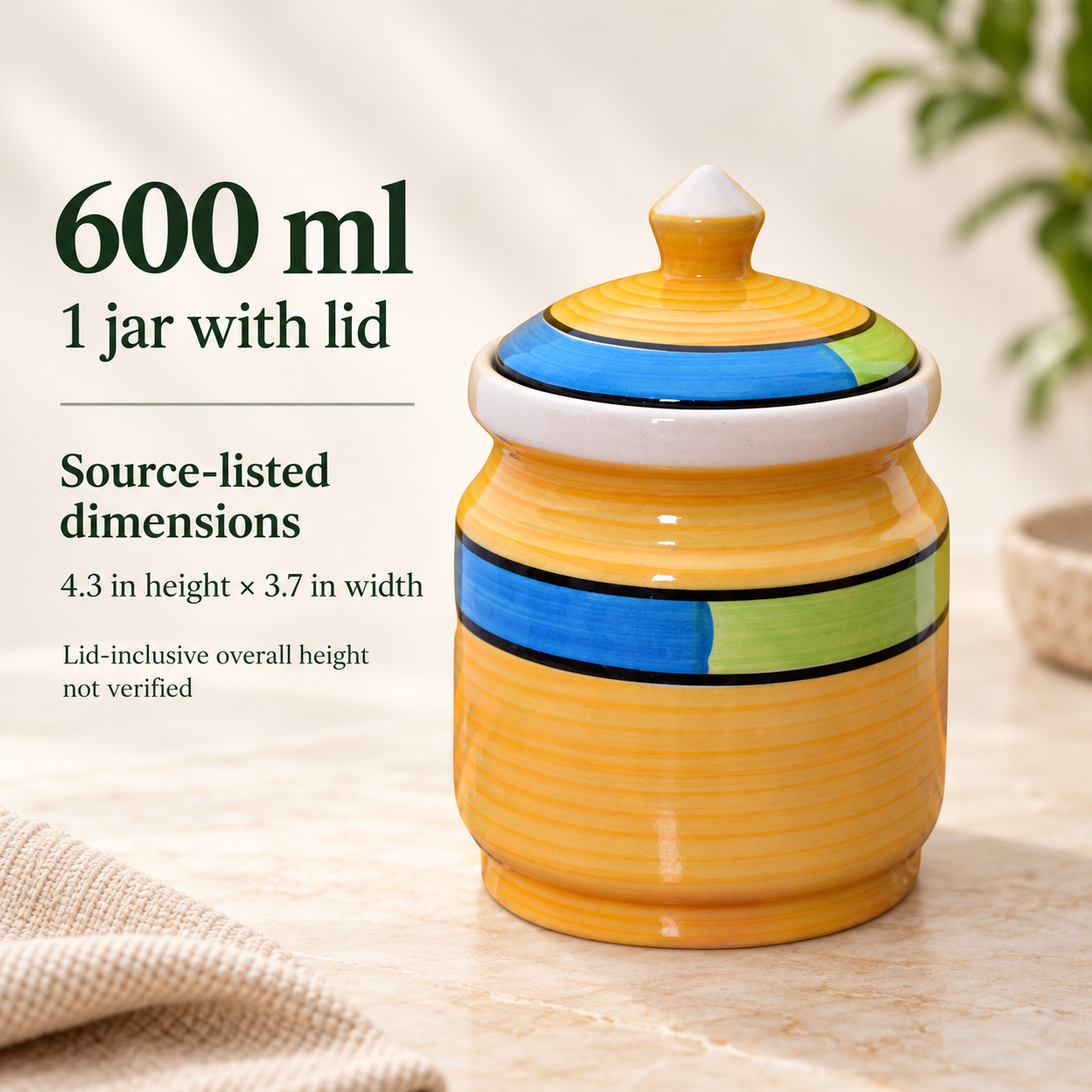 Kunhar Ceramic Jars (600ML) – Handcrafted Multipurpose Barni with Lid for Pickle, Chutney, Spices, Salt, Sugar – Kitchen Storage Containers, Yellow - Image 7