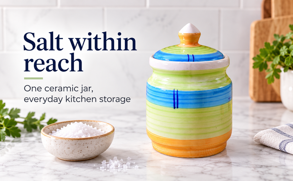 Kunhar Ceramic Jars (600ML) – Handcrafted Multipurpose Barni with Lid for Pickle, Chutney, Spices, Salt, Sugar – Kitchen Storage Containers, Green Yellow – visual story 3