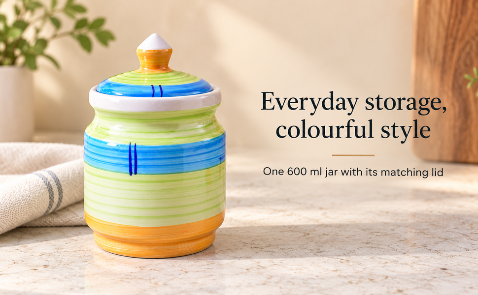 Kunhar Ceramic Jars (600ML) – Handcrafted Multipurpose Barni with Lid for Pickle, Chutney, Spices, Salt, Sugar – Kitchen Storage Containers, Green Yellow – visual story 6