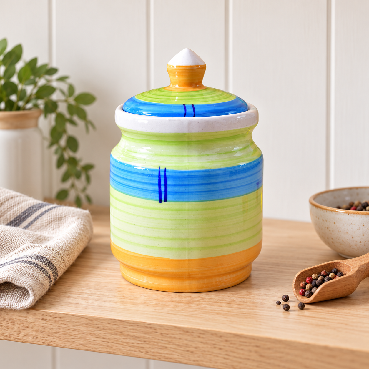 Kunhar Ceramic Jars (600ML) – Handcrafted Multipurpose Barni with Lid for Pickle, Chutney, Spices, Salt, Sugar – Kitchen Storage Containers, Green Yellow - Image 2