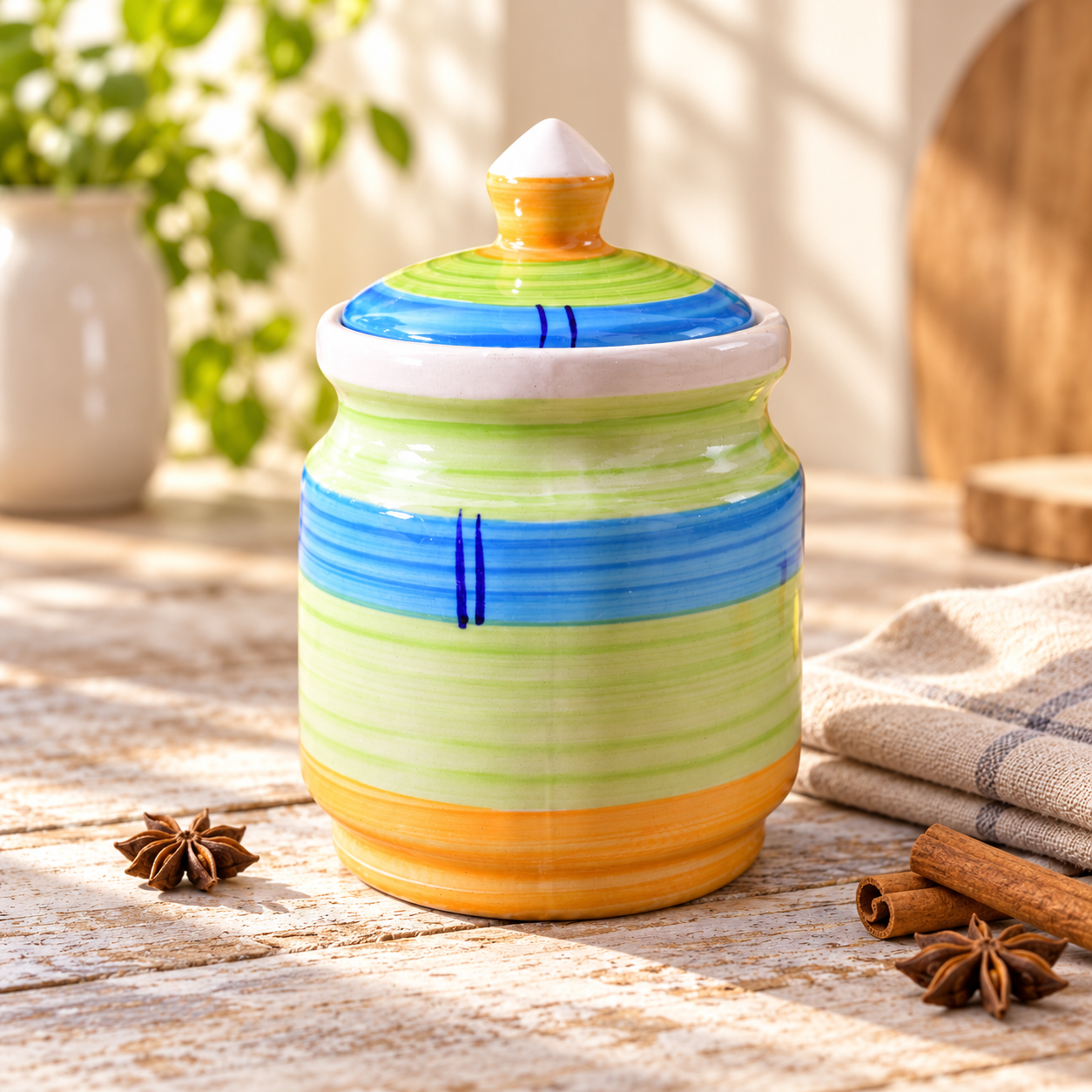 Kunhar Ceramic Jars (600ML) – Handcrafted Multipurpose Barni with Lid for Pickle, Chutney, Spices, Salt, Sugar – Kitchen Storage Containers, Green Yellow - Image 4