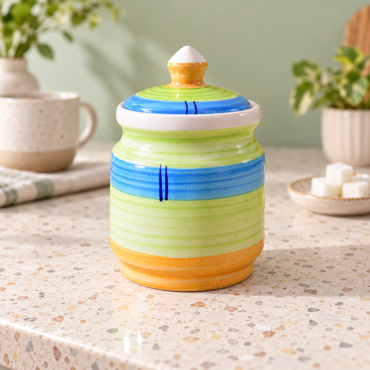 Kunhar Ceramic Jars (600ML) – Handcrafted Multipurpose Barni with Lid for Pickle, Chutney, Spices, Salt, Sugar – Kitchen Storage Containers, Green Yellow - Image 5