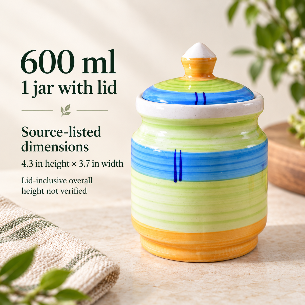 Kunhar Ceramic Jars (600ML) – Handcrafted Multipurpose Barni with Lid for Pickle, Chutney, Spices, Salt, Sugar – Kitchen Storage Containers, Green Yellow - Image 7