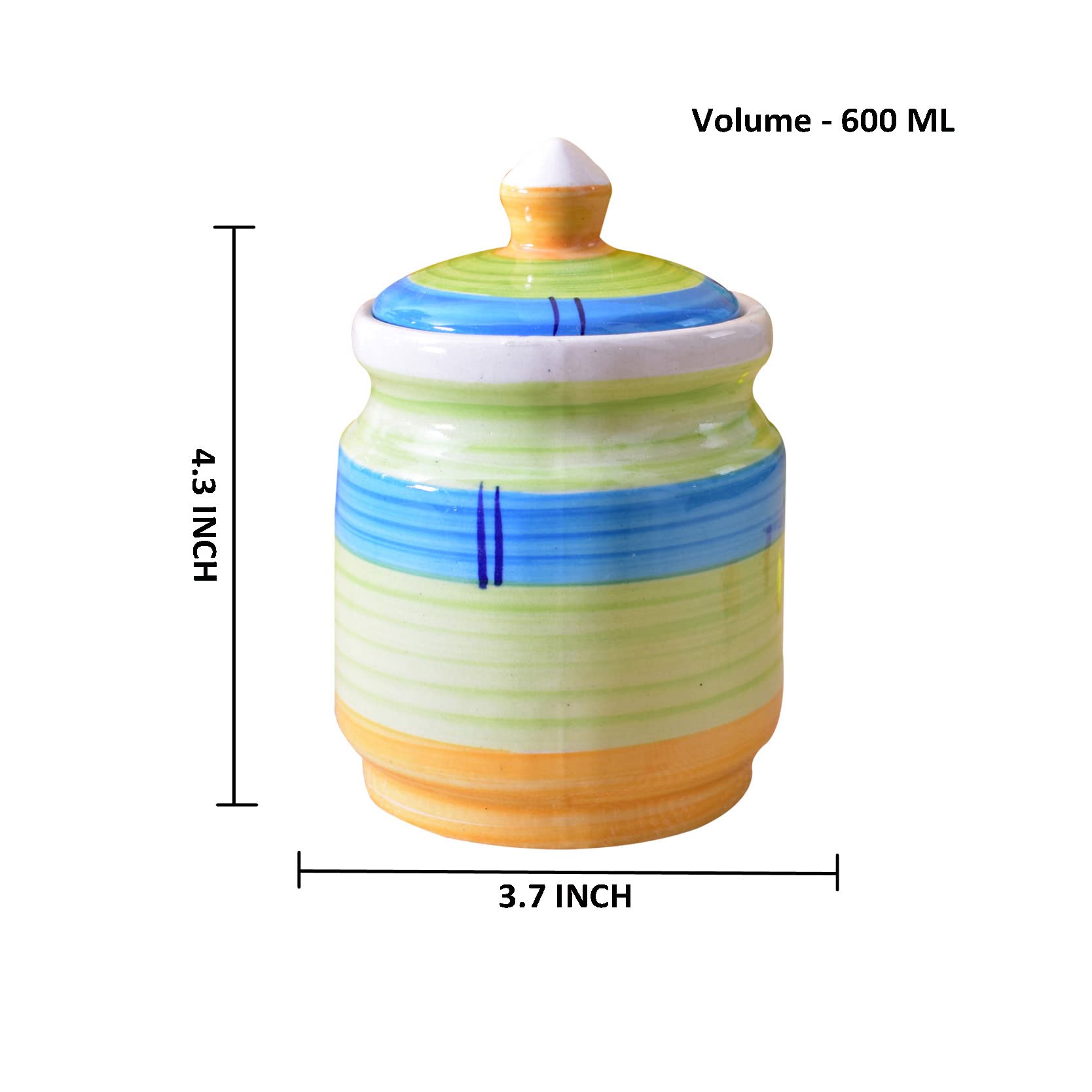 Kunhar Ceramic Jars (600ML) – Handcrafted Multipurpose Barni with Lid for Pickle, Chutney, Spices, Salt, Sugar – Kitchen Storage Containers, Green Yellow - Image 2
