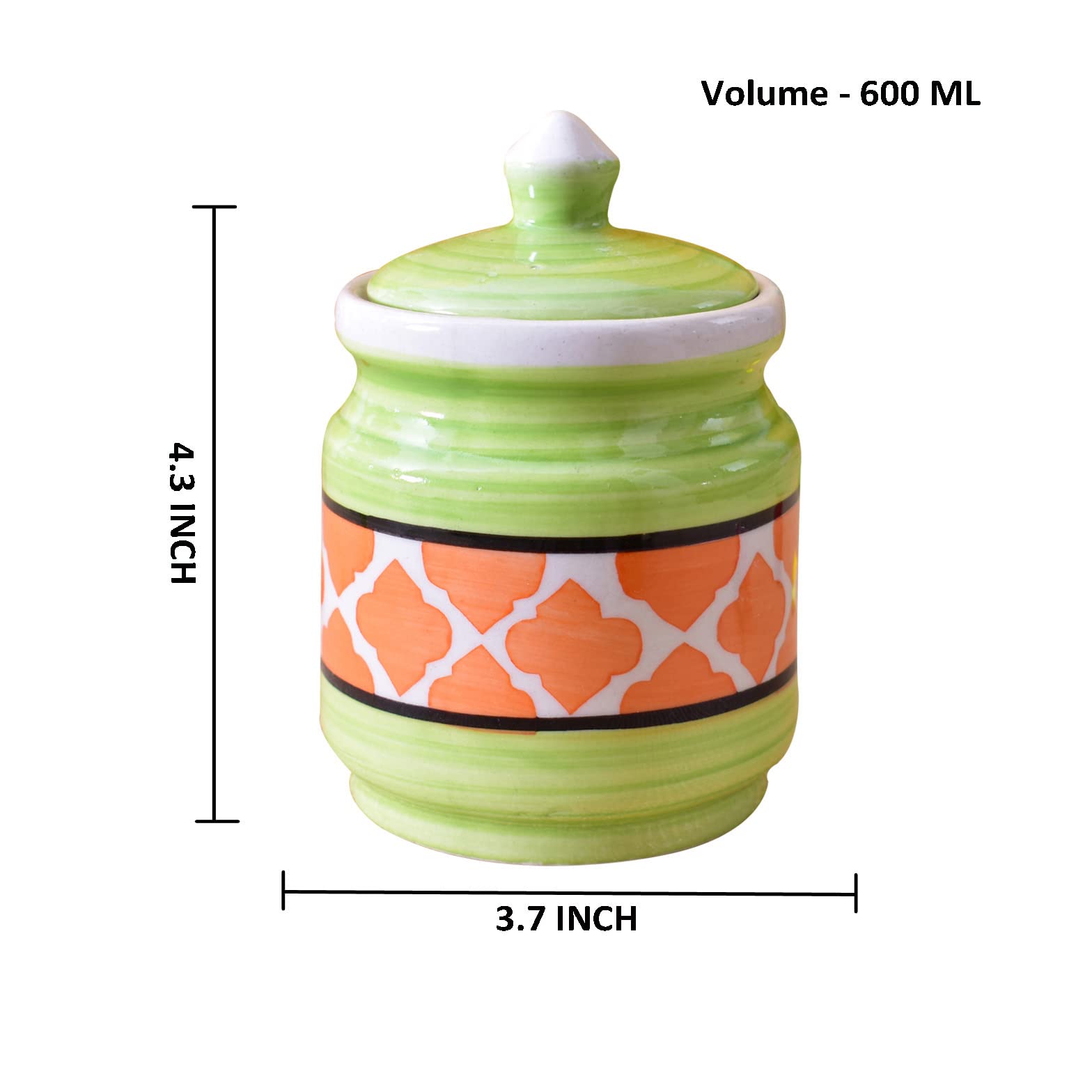 Kunhar Ceramic Jars (600ML) – Handcrafted Multipurpose Barni with Lid for Pickle, Chutney, Spices, Salt, Sugar – Kitchen Storage Containers, Green Orange - Image 3