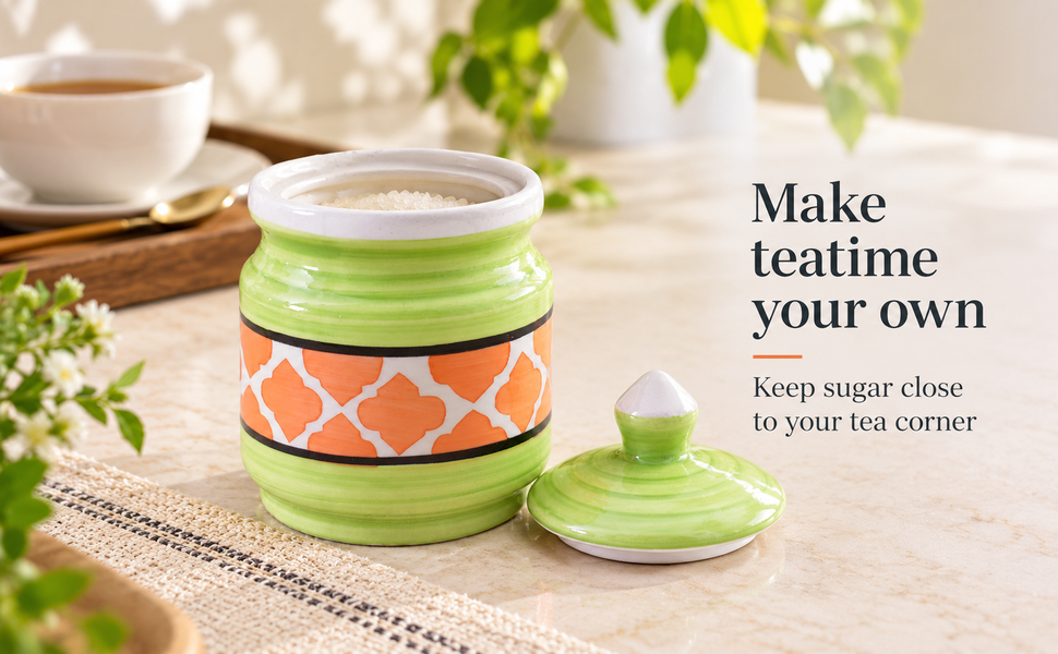 Kunhar Ceramic Jars (600ML) – Handcrafted Multipurpose Barni with Lid for Pickle, Chutney, Spices, Salt, Sugar – Kitchen Storage Containers, Green Orange – visual story 2