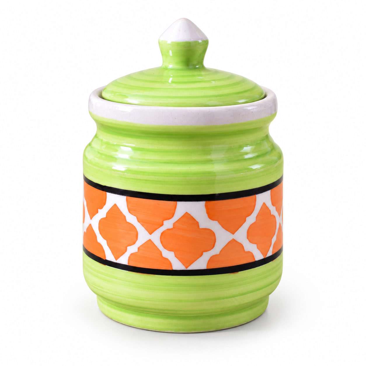 Kunhar Ceramic Jars (600ML) – Handcrafted Multipurpose Barni with Lid for Pickle, Chutney, Spices, Salt, Sugar – Kitchen Storage Containers, Green Orange - Image 6