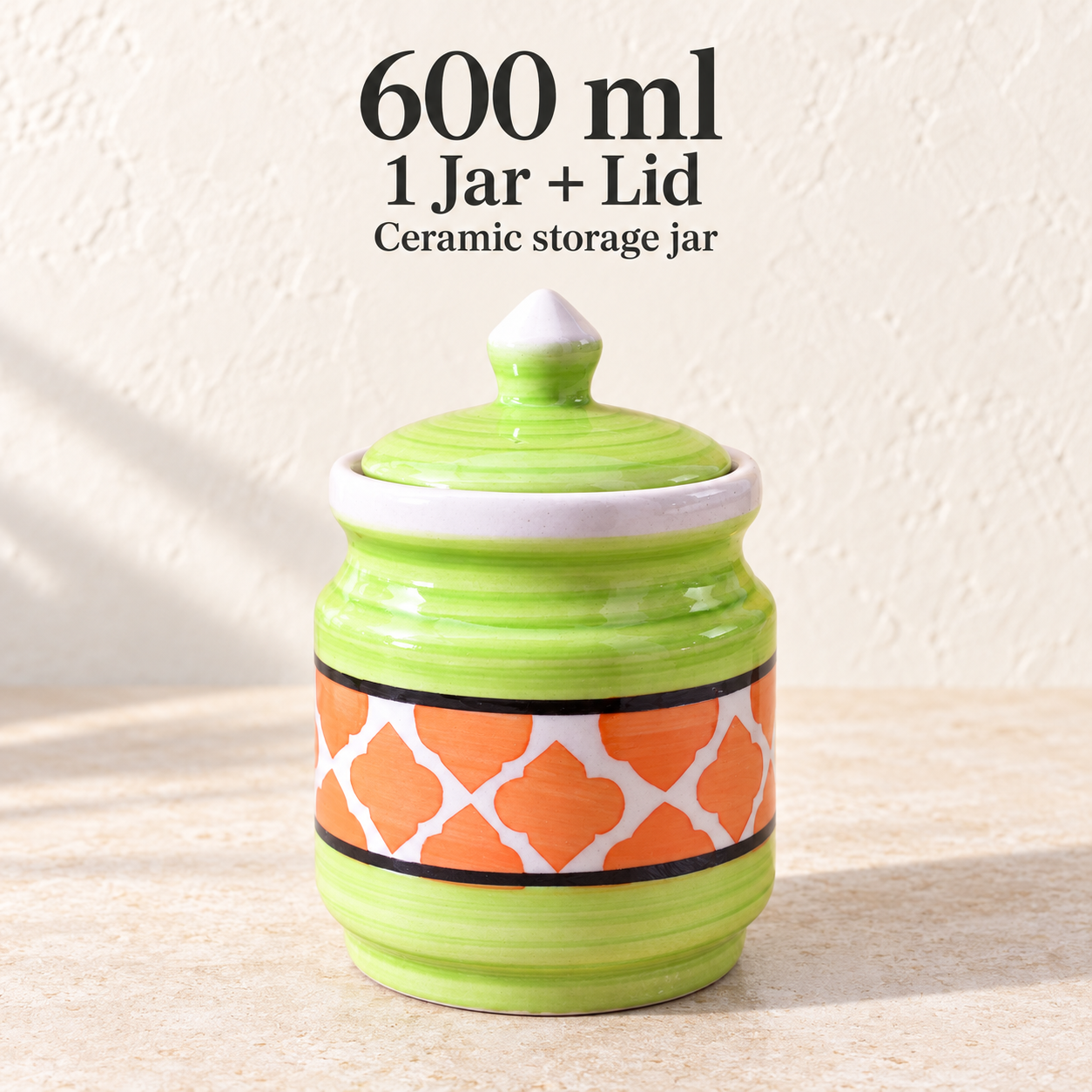 Kunhar Ceramic Jars (600ML) – Handcrafted Multipurpose Barni with Lid for Pickle, Chutney, Spices, Salt, Sugar – Kitchen Storage Containers, Green Orange - Image 7
