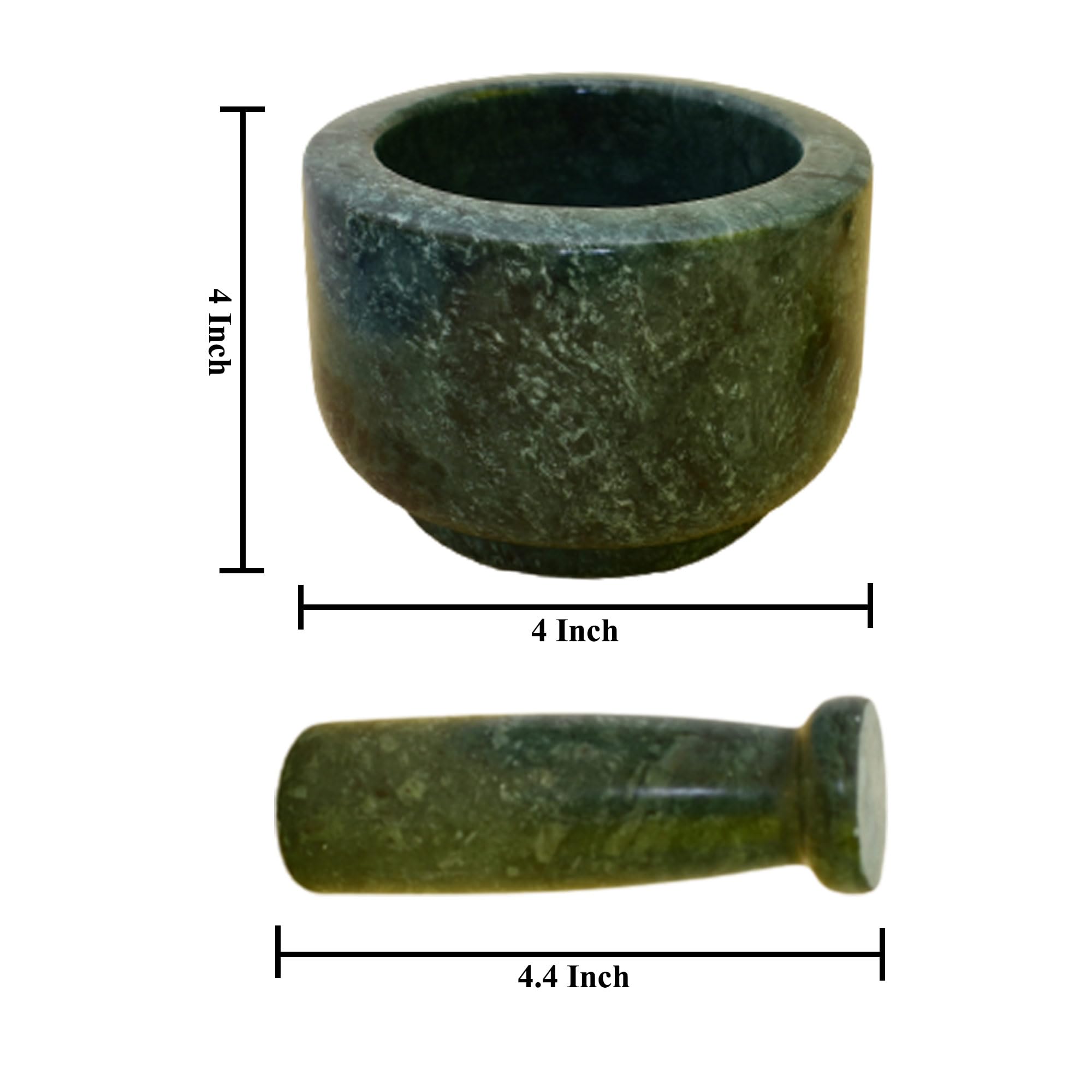 KunhaR Natural Green Marble Mortar and Pestle Set 4 x 2.5 Inches Full Polish – Imam Dasta Ohkli Musal Kharal Spice Grinder - Image 3