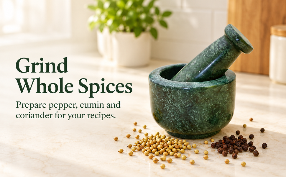 KunhaR Natural Green Marble Mortar and Pestle Set 4 x 2.5 Inches Full Polish – Imam Dasta Ohkli Musal Kharal Spice Grinder – visual story 1