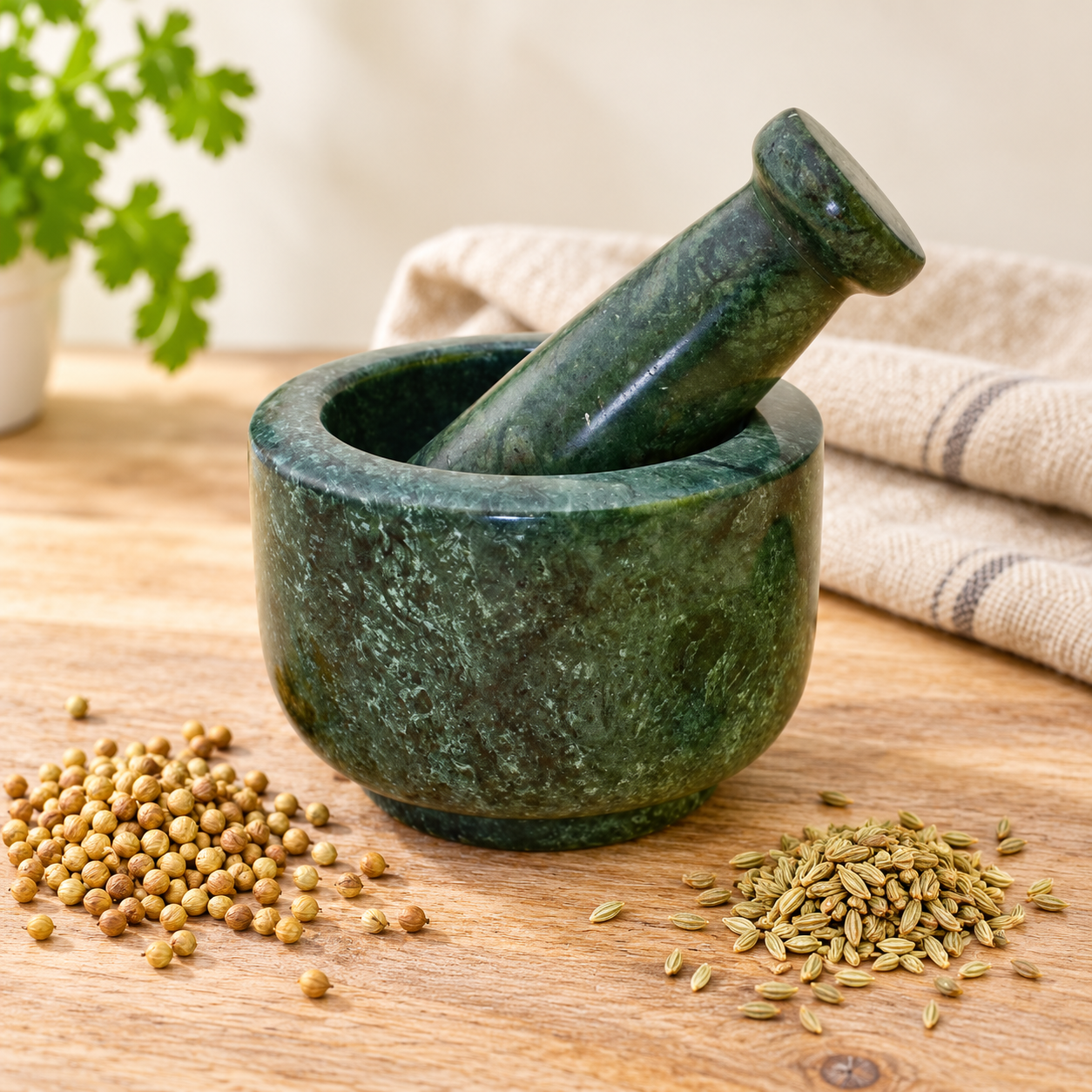 KunhaR Natural Green Marble Mortar and Pestle Set 4 x 2.5 Inches Full Polish – Imam Dasta Ohkli Musal Kharal Spice Grinder - Image 5