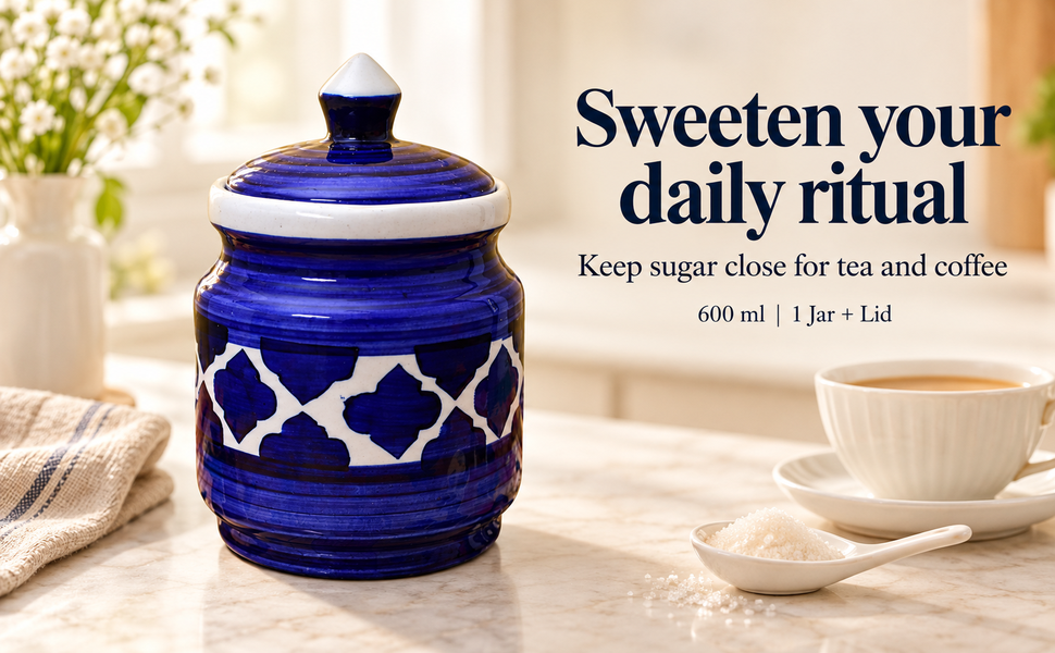 Kunhar Ceramic Jars (600ML) – Handcrafted Multipurpose Barni with Lid for Pickle, Chutney, Spices, Salt, Sugar – Kitchen Storage Containers, Blue – visual story 2