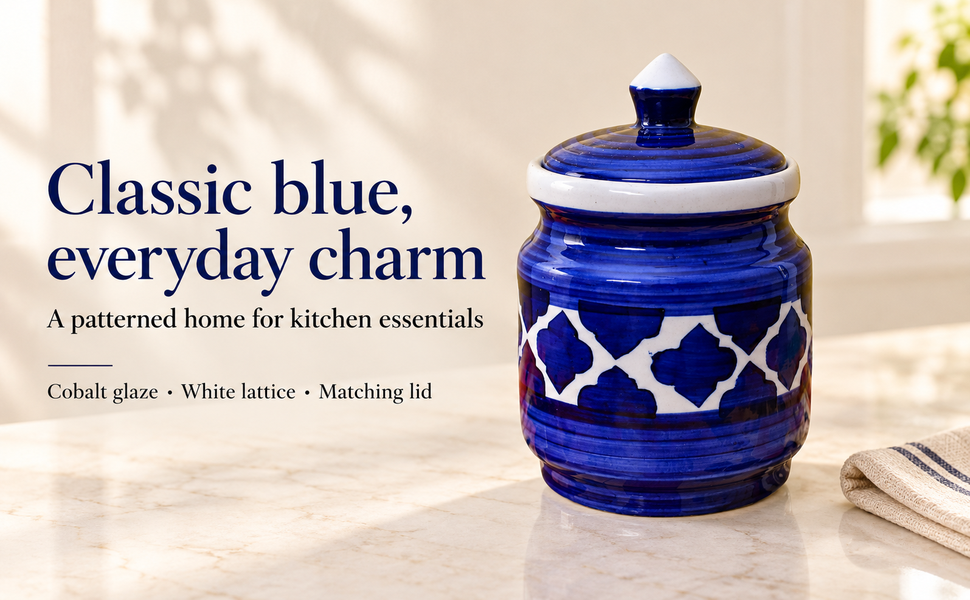Kunhar Ceramic Jars (600ML) – Handcrafted Multipurpose Barni with Lid for Pickle, Chutney, Spices, Salt, Sugar – Kitchen Storage Containers, Blue – visual story 5
