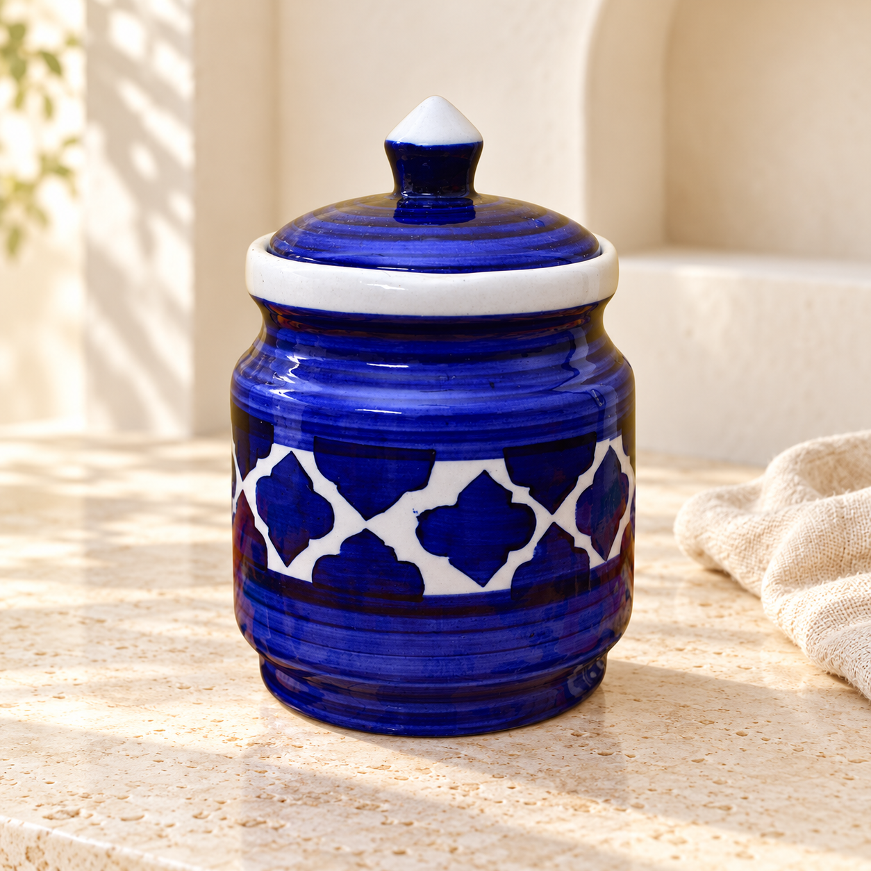 Kunhar Ceramic Jars (600ML) – Handcrafted Multipurpose Barni with Lid for Pickle, Chutney, Spices, Salt, Sugar – Kitchen Storage Containers, Blue