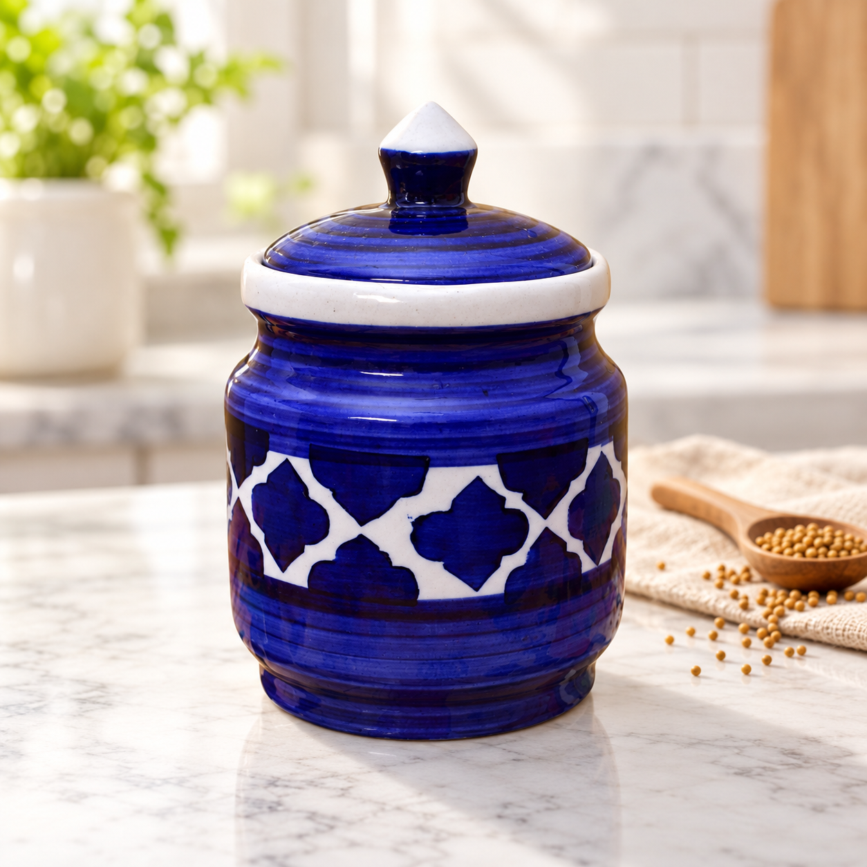 Kunhar Ceramic Jars (600ML) – Handcrafted Multipurpose Barni with Lid for Pickle, Chutney, Spices, Salt, Sugar – Kitchen Storage Containers, Blue - Image 2