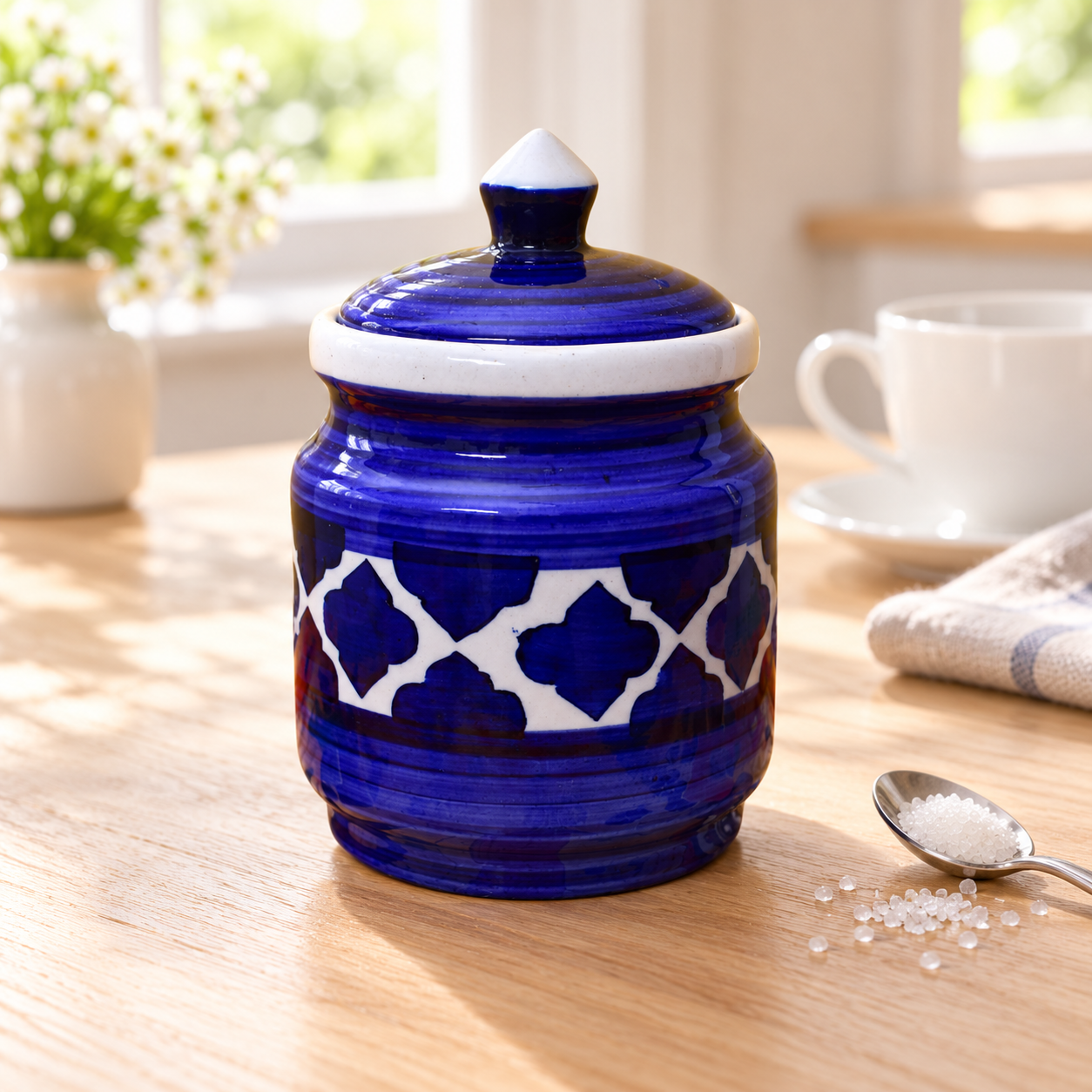 Kunhar Ceramic Jars (600ML) – Handcrafted Multipurpose Barni with Lid for Pickle, Chutney, Spices, Salt, Sugar – Kitchen Storage Containers, Blue - Image 3