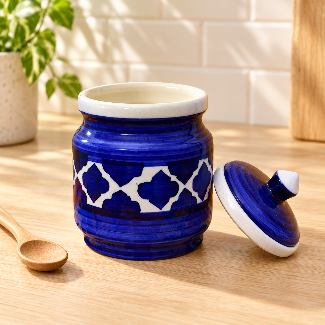 Kunhar Ceramic Jars (600ML) – Handcrafted Multipurpose Barni with Lid for Pickle, Chutney, Spices, Salt, Sugar – Kitchen Storage Containers, Blue - Image 5