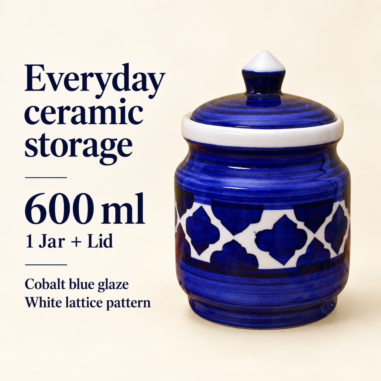 Kunhar Ceramic Jars (600ML) – Handcrafted Multipurpose Barni with Lid for Pickle, Chutney, Spices, Salt, Sugar – Kitchen Storage Containers, Blue - Image 7
