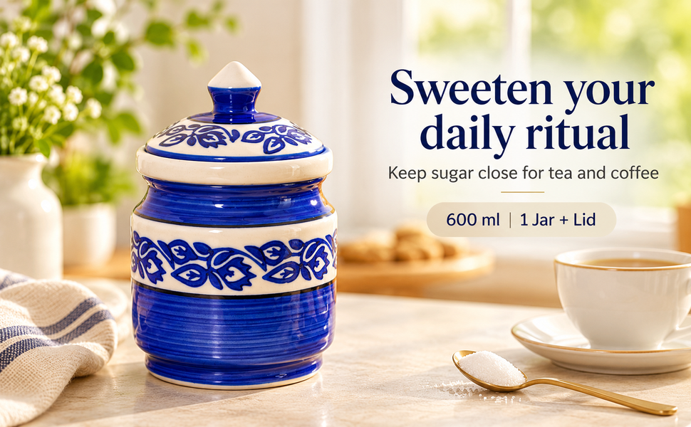 Kunhar Ceramic Jars (600ML) – Handcrafted Multipurpose Barni with Lid for Pickle, Chutney, Spices, Salt, Sugar – Kitchen Storage Containers, Blue Vine – visual story 2