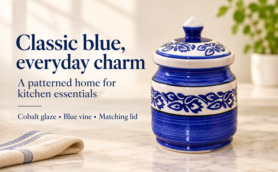 Kunhar Ceramic Jars (600ML) – Handcrafted Multipurpose Barni with Lid for Pickle, Chutney, Spices, Salt, Sugar – Kitchen Storage Containers, Blue Vine – visual story 5