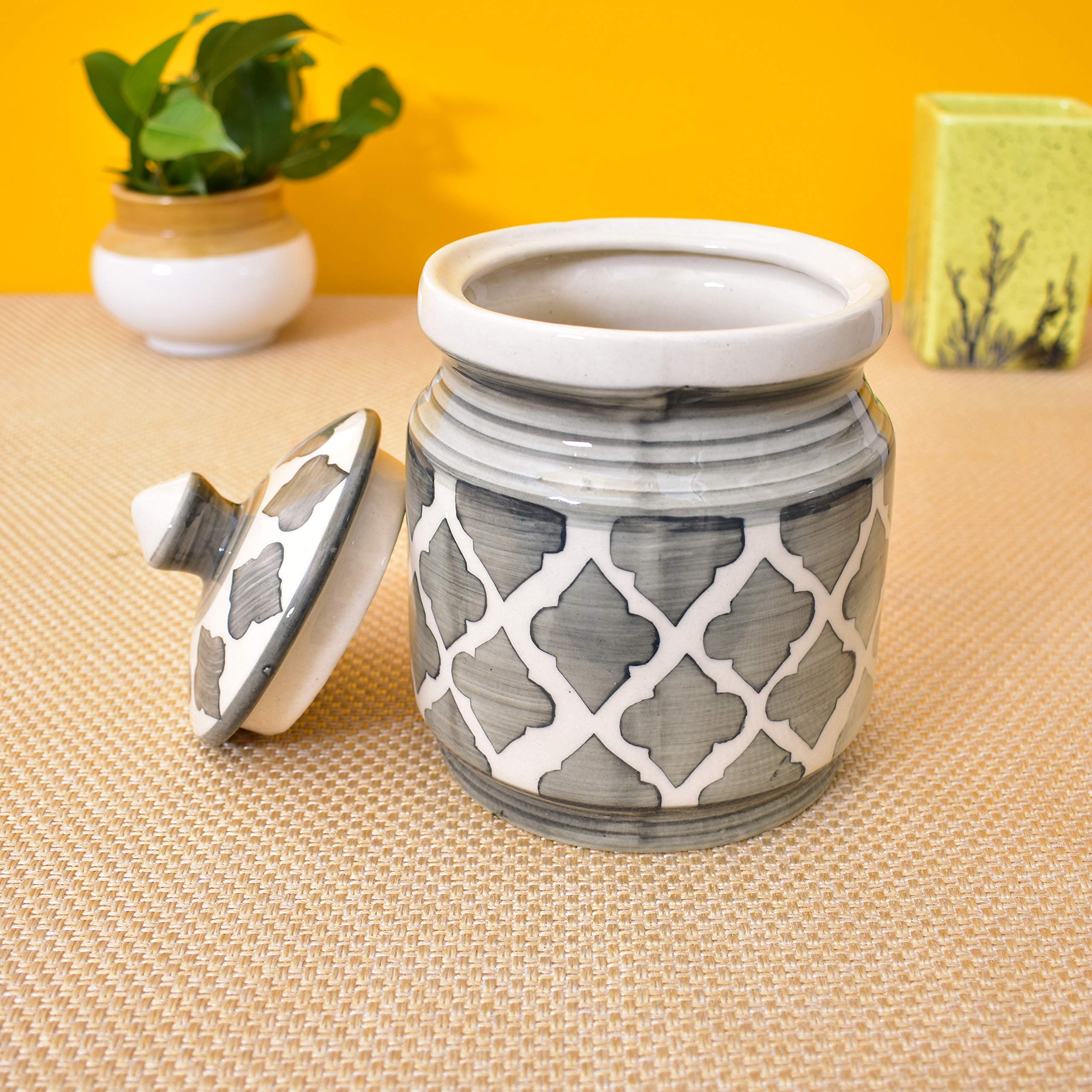 Kunhar Ceramic Jars (600ML) – Handcrafted Multipurpose Barni with Lid for Pickle, Chutney, Spices, Salt, Sugar – Kitchen Storage Containers, Grey Umrao - Image 2