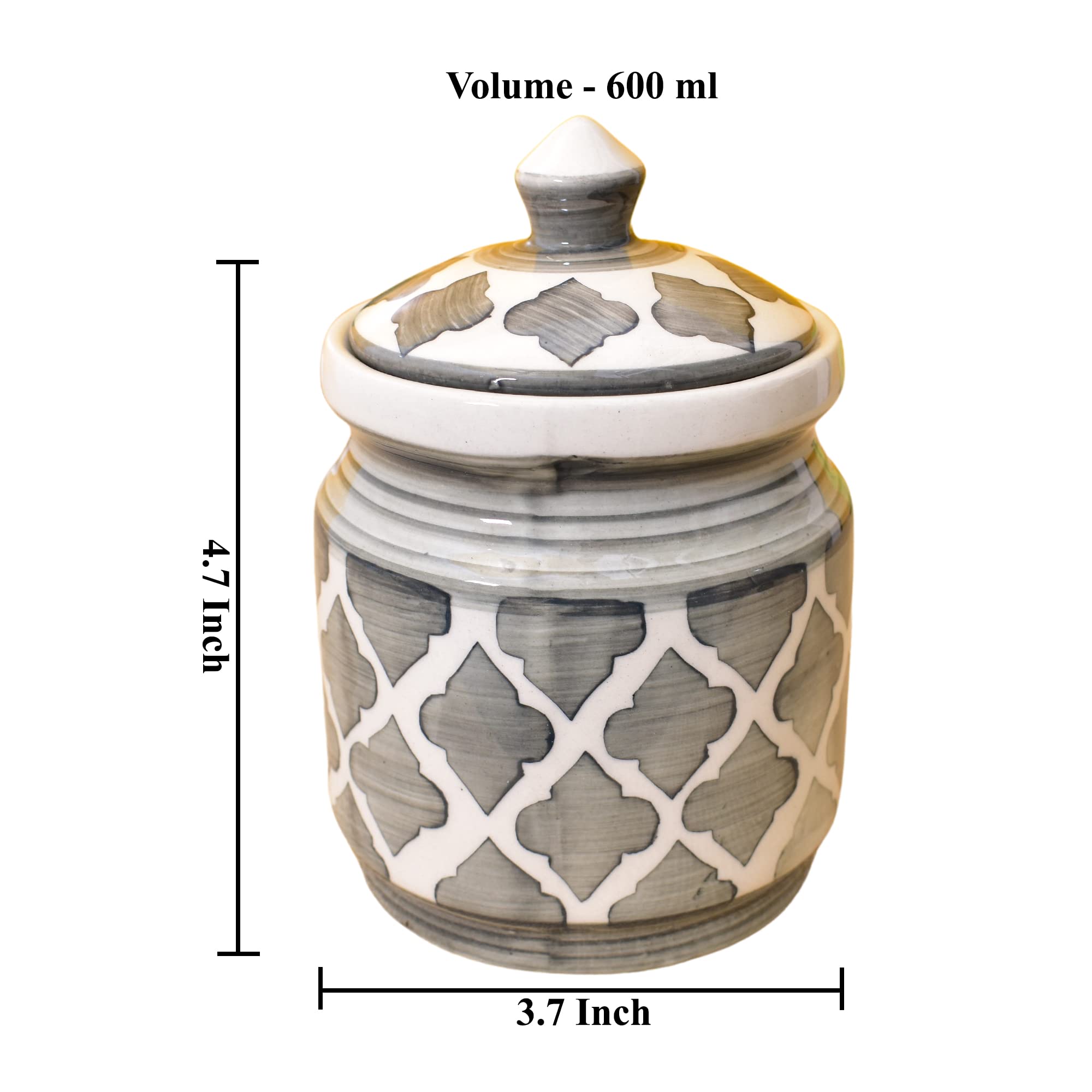 Kunhar Ceramic Jars (600ML) – Handcrafted Multipurpose Barni with Lid for Pickle, Chutney, Spices, Salt, Sugar – Kitchen Storage Containers, Grey Umrao - Image 4