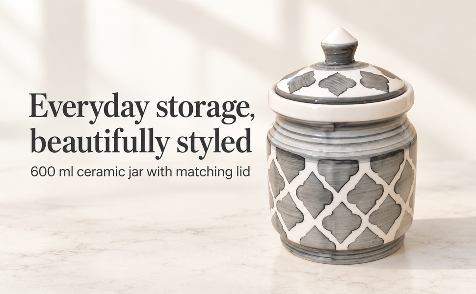 Kunhar Ceramic Jars (600ML) – Handcrafted Multipurpose Barni with Lid for Pickle, Chutney, Spices, Salt, Sugar – Kitchen Storage Containers, Grey Umrao – visual story 1