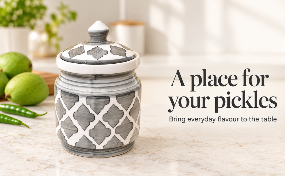 Kunhar Ceramic Jars (600ML) – Handcrafted Multipurpose Barni with Lid for Pickle, Chutney, Spices, Salt, Sugar – Kitchen Storage Containers, Grey Umrao – visual story 2