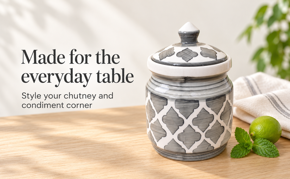 Kunhar Ceramic Jars (600ML) – Handcrafted Multipurpose Barni with Lid for Pickle, Chutney, Spices, Salt, Sugar – Kitchen Storage Containers, Grey Umrao – visual story 5