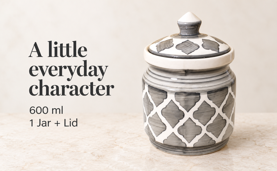 Kunhar Ceramic Jars (600ML) – Handcrafted Multipurpose Barni with Lid for Pickle, Chutney, Spices, Salt, Sugar – Kitchen Storage Containers, Grey Umrao – visual story 6