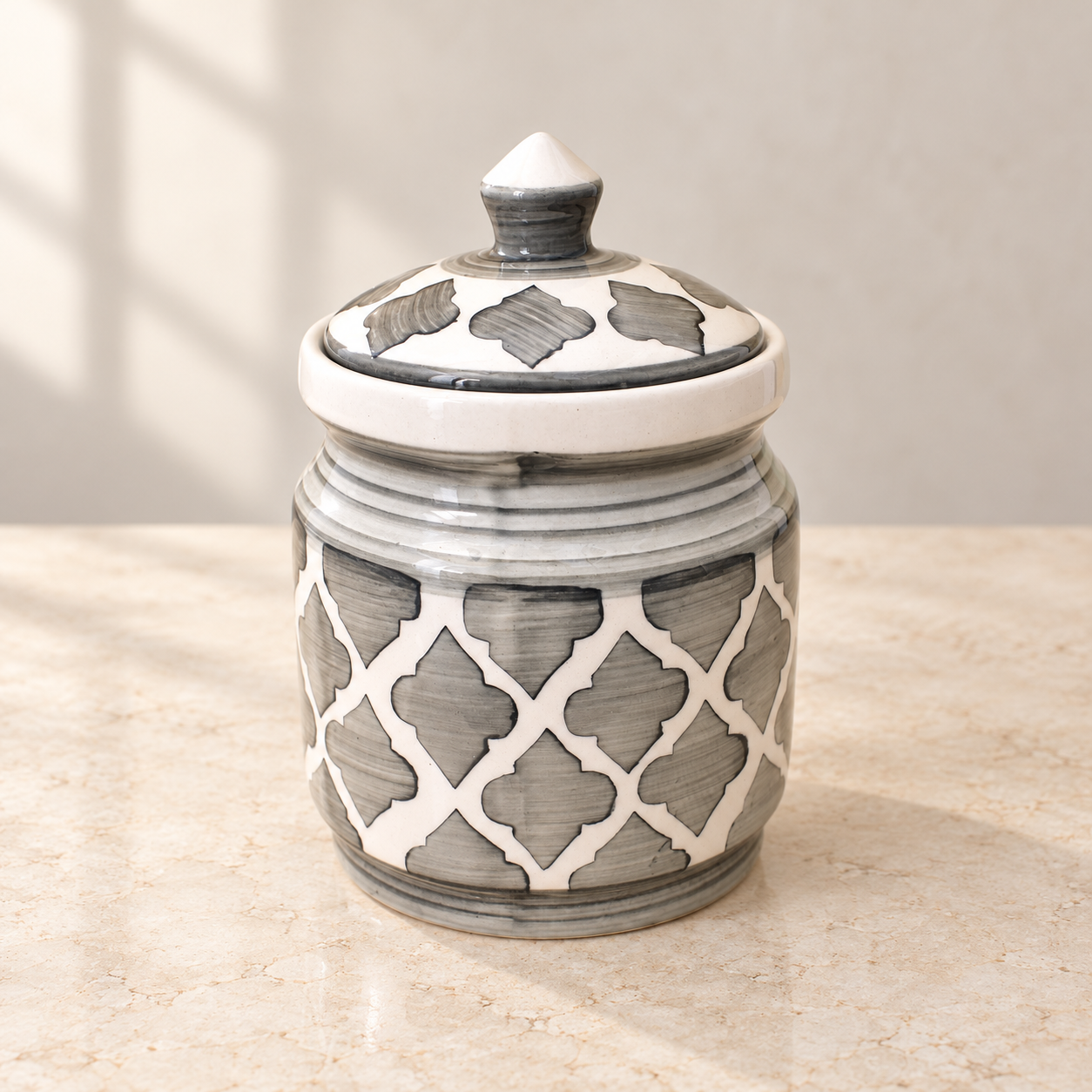 Kunhar Ceramic Jars (600ML) – Handcrafted Multipurpose Barni with Lid for Pickle, Chutney, Spices, Salt, Sugar – Kitchen Storage Containers, Grey Umrao
