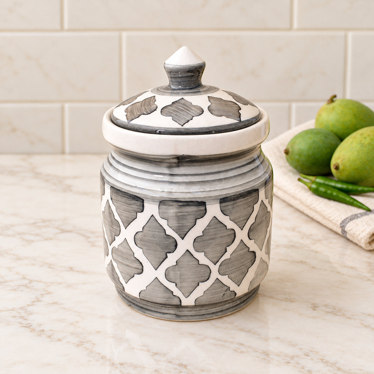 Kunhar Ceramic Jars (600ML) – Handcrafted Multipurpose Barni with Lid for Pickle, Chutney, Spices, Salt, Sugar – Kitchen Storage Containers, Grey Umrao - Image 5