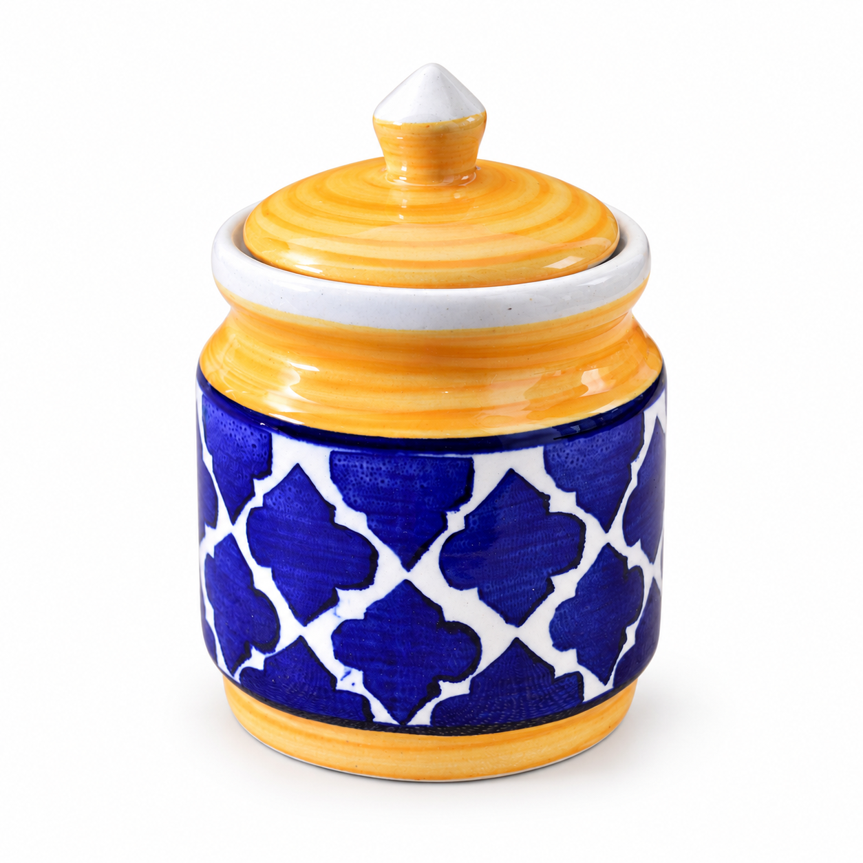 Kunhar Ceramic Jars (600ML) – Handcrafted Multipurpose Barni with Lid for Pickle, Chutney, Spices, Salt, Sugar – Kitchen Storage Containers, Yellow Blue - Image 6