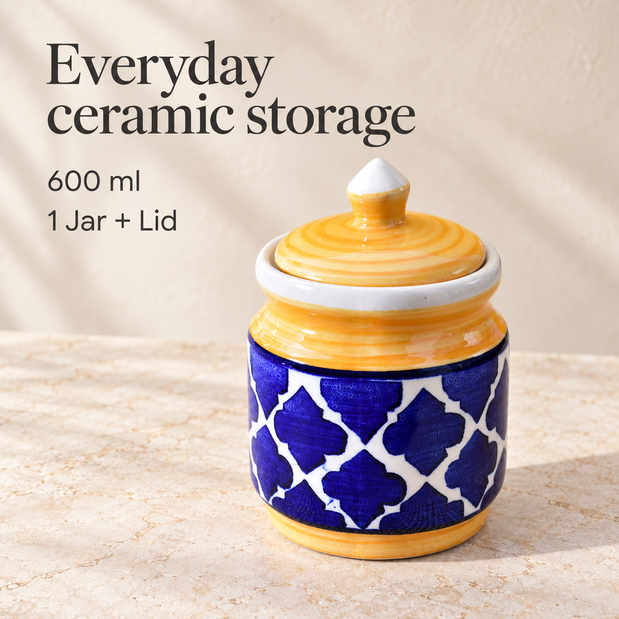 Kunhar Ceramic Jars (600ML) – Handcrafted Multipurpose Barni with Lid for Pickle, Chutney, Spices, Salt, Sugar – Kitchen Storage Containers, Yellow Blue - Image 7