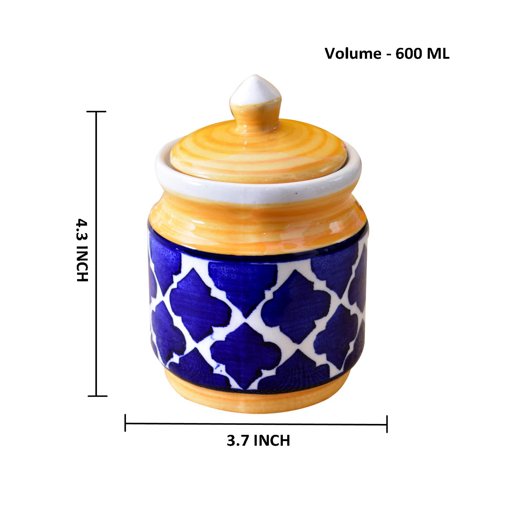 Kunhar Ceramic Jars (600ML) – Handcrafted Multipurpose Barni with Lid for Pickle, Chutney, Spices, Salt, Sugar – Kitchen Storage Containers, Yellow Blue - Image 4