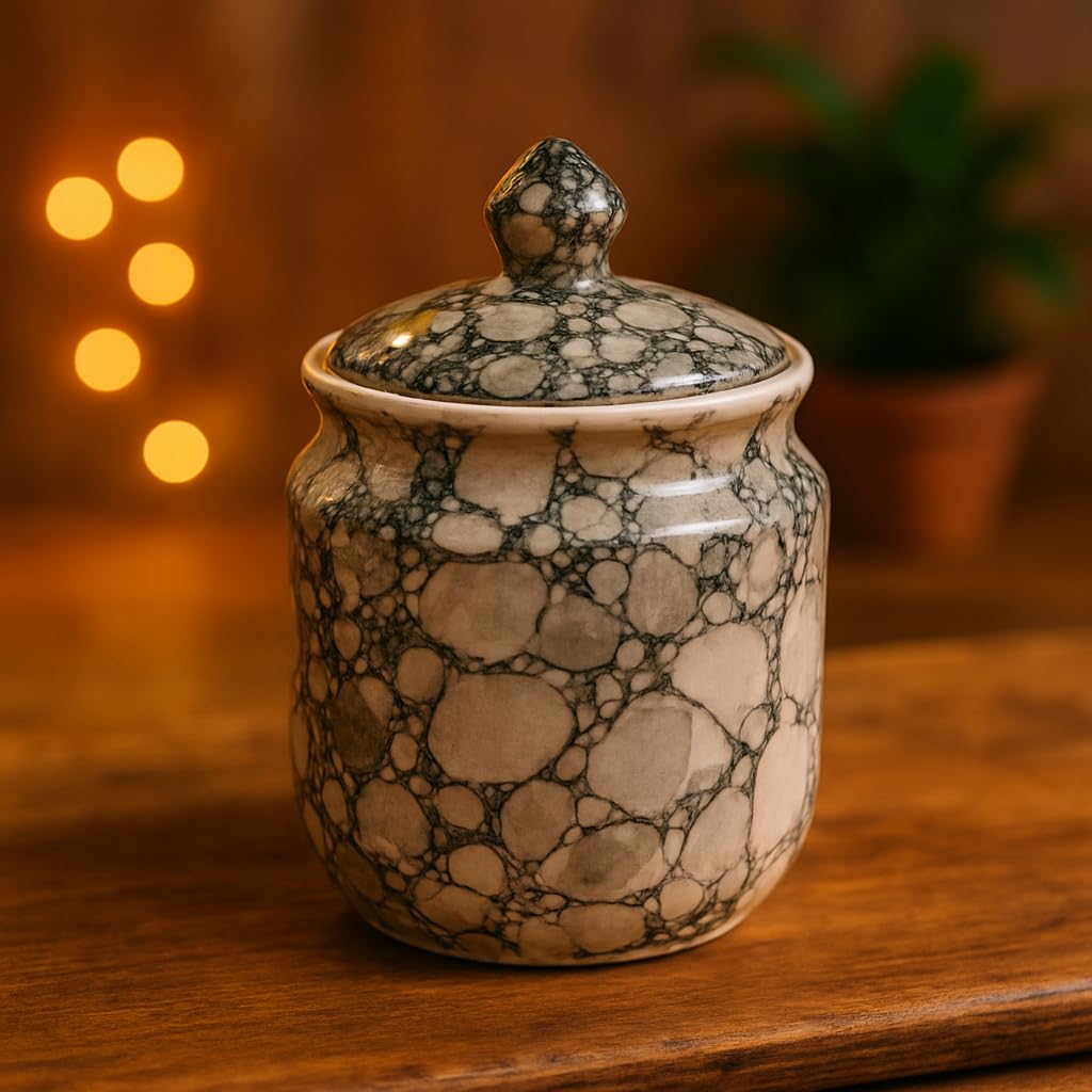 Kunhar Ceramic Jar 600ML Black Luster – Handcrafted Multipurpose Container with Lid for Pickle Chutney Spices Salt Sugar Kitchen Storage