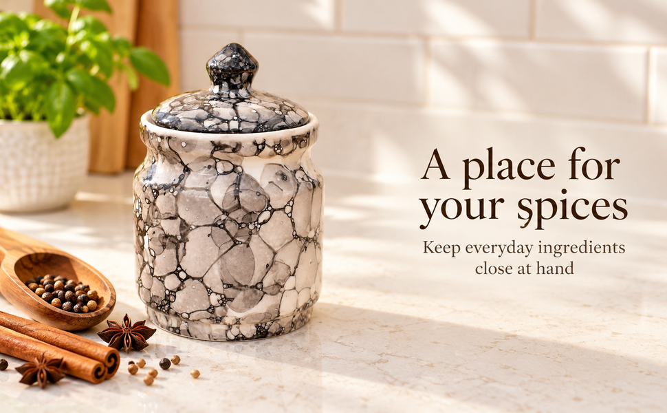 Kunhar Ceramic Jar 600ML Black Luster – Handcrafted Multipurpose Container with Lid for Pickle Chutney Spices Salt Sugar Kitchen Storage – visual story 4