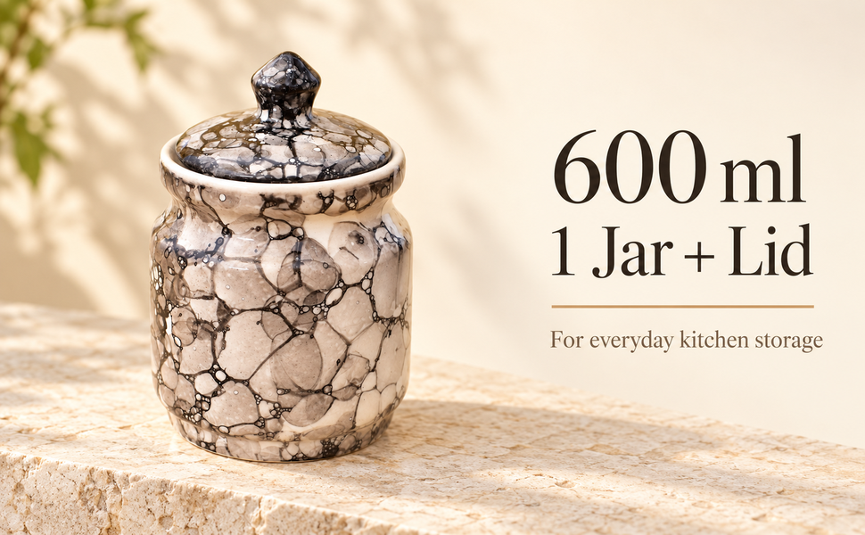 Kunhar Ceramic Jar 600ML Black Luster – Handcrafted Multipurpose Container with Lid for Pickle Chutney Spices Salt Sugar Kitchen Storage – visual story 6