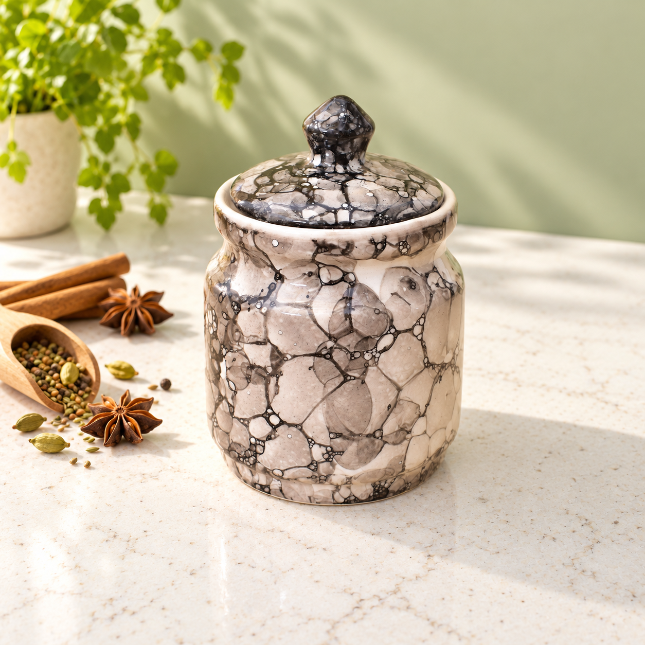Kunhar Ceramic Jar 600ML Black Luster – Handcrafted Multipurpose Container with Lid for Pickle Chutney Spices Salt Sugar Kitchen Storage - Image 4